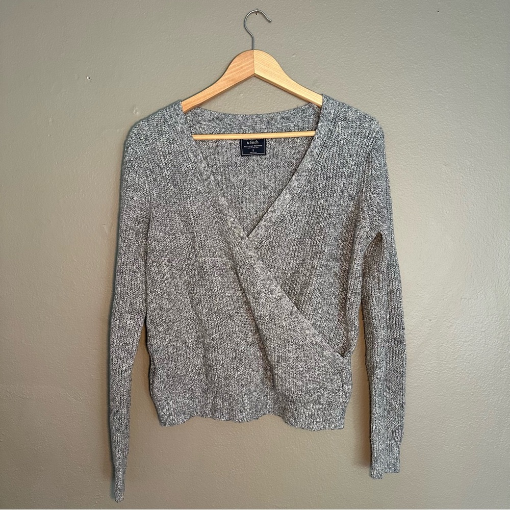 Abercrombie Gray V-Neck Wrap Sweater - small